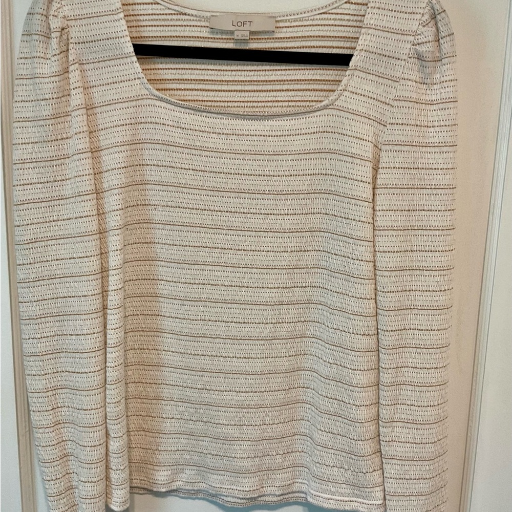 LOFT White and Tan Striped Top